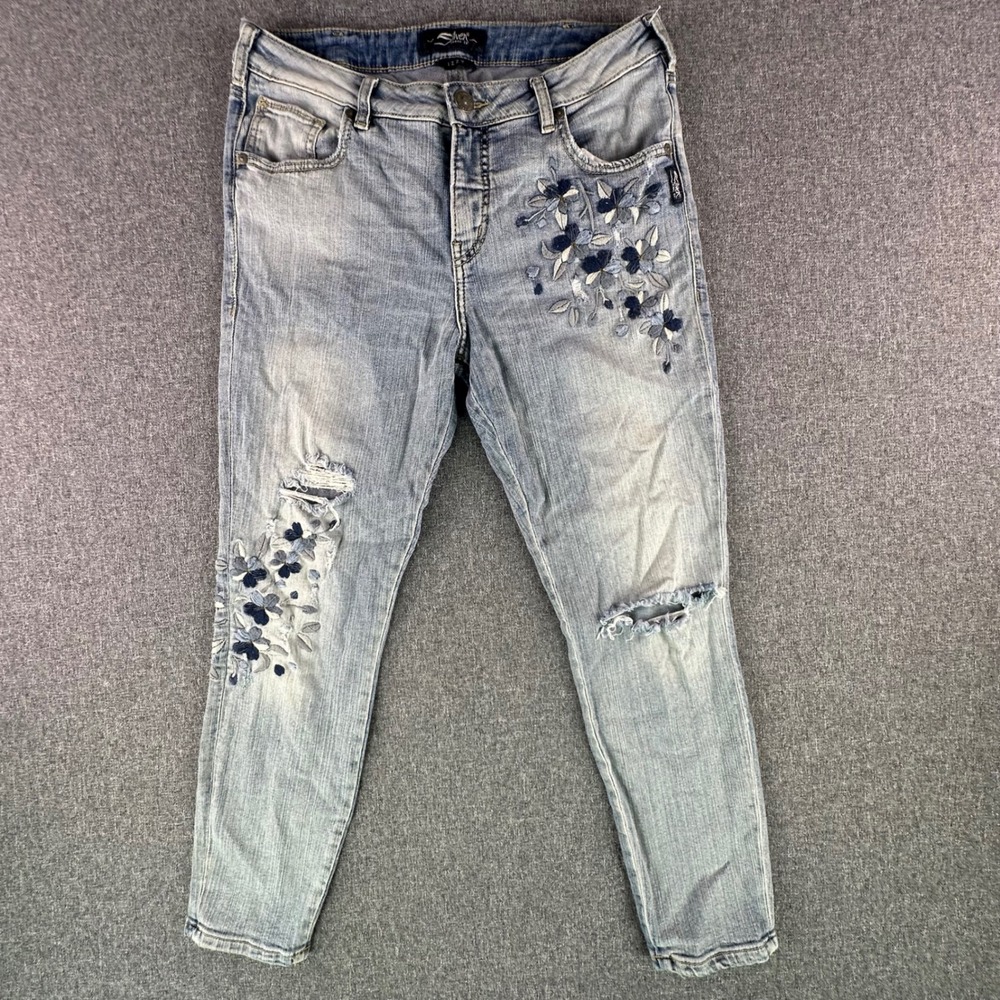 Silver Jeans Co. Jeans Womens 30 Izzy Ankle Skinny Light Wash Floral Distressed